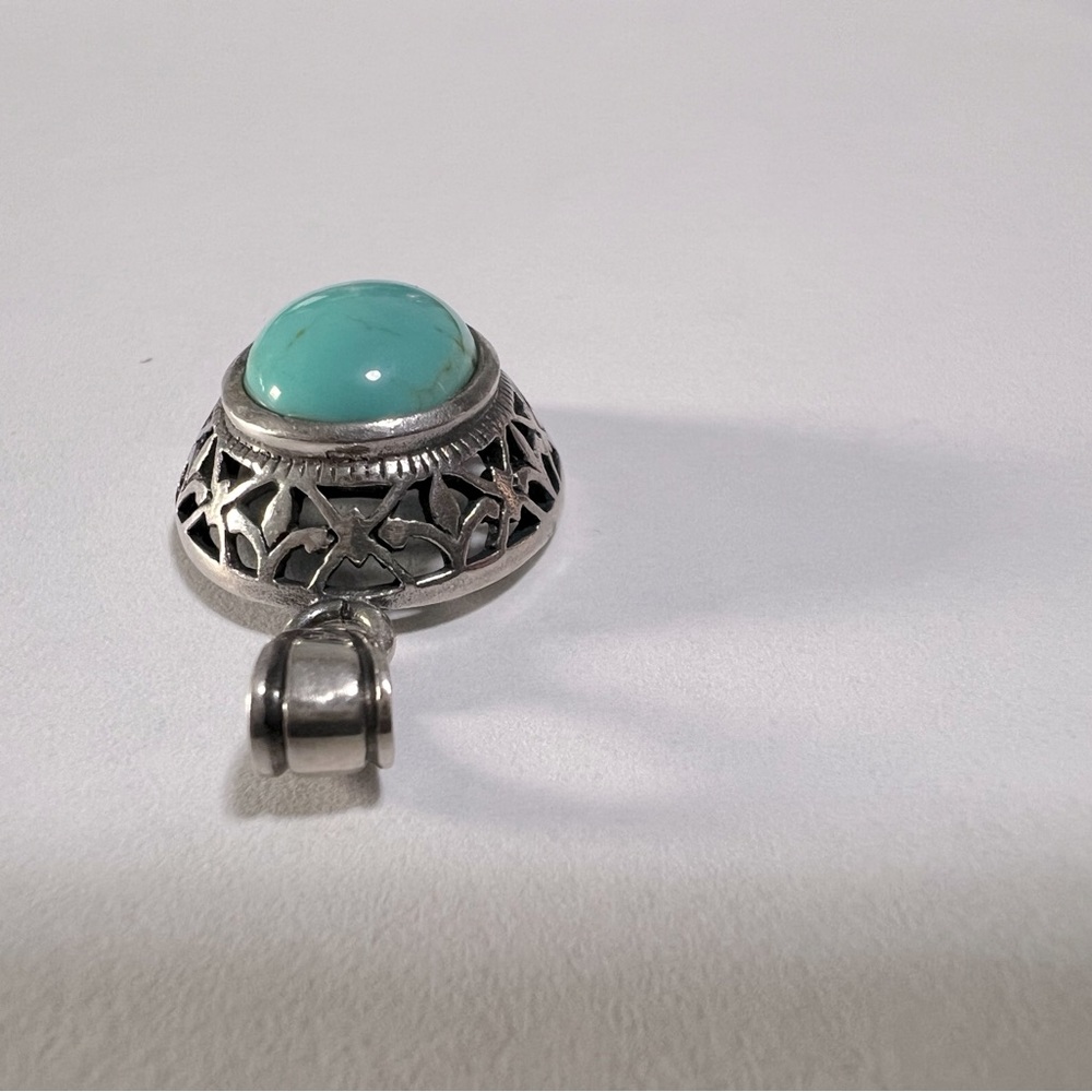 Sterling Silver 925 Turquoise Openwork Puff Pendant - Picture 3 of 5
